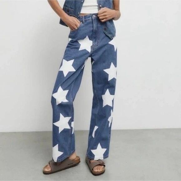 Urban Outfitters BDG Star Jeans Sz 27 Patriotic Baggy Denim - Picture 1 of 13